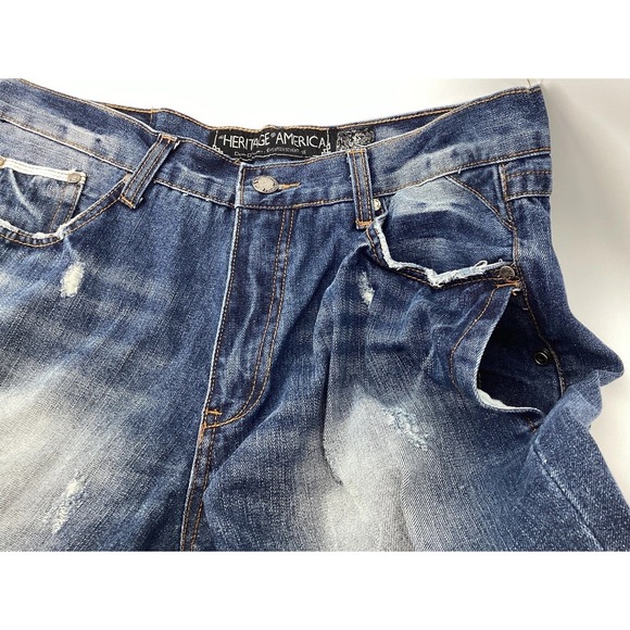 Heritage America Jeans Mens 40x34 Blue Distressed Ripped Denim Faded 5-Pocket - Picture 10 of 11
